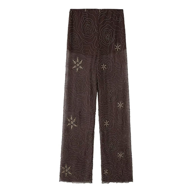 Weite Hose mit Pailletten- und Perlendruck Ibiza