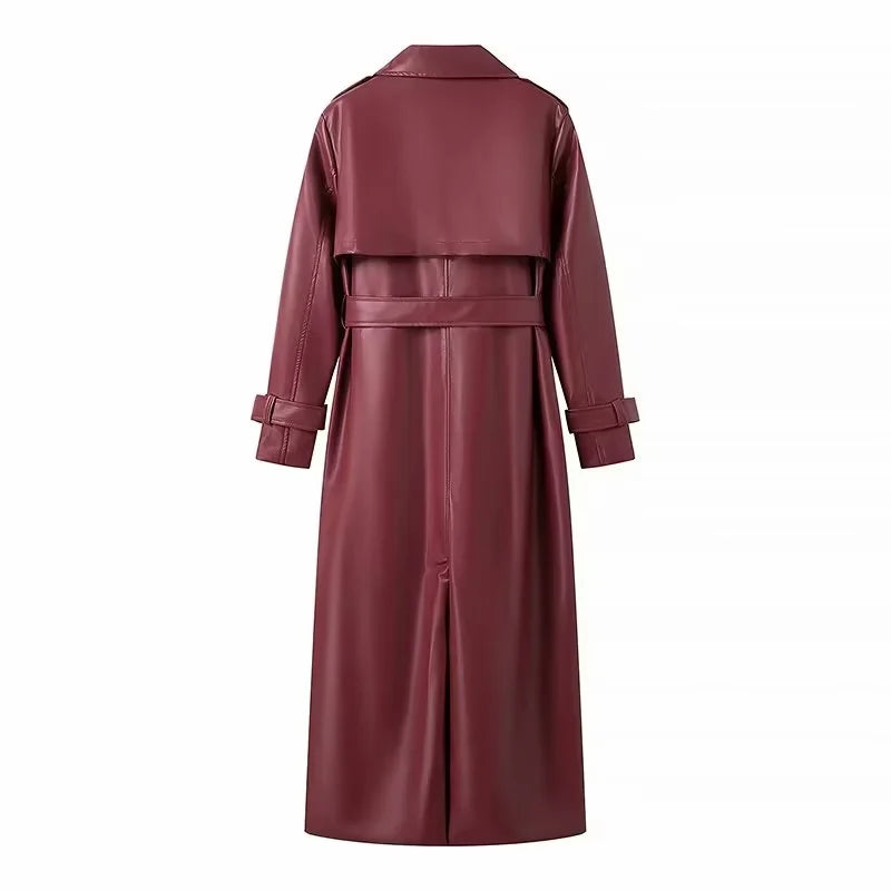Langer Trenchcoat aus Kunstleder mit Gürtel Ruby