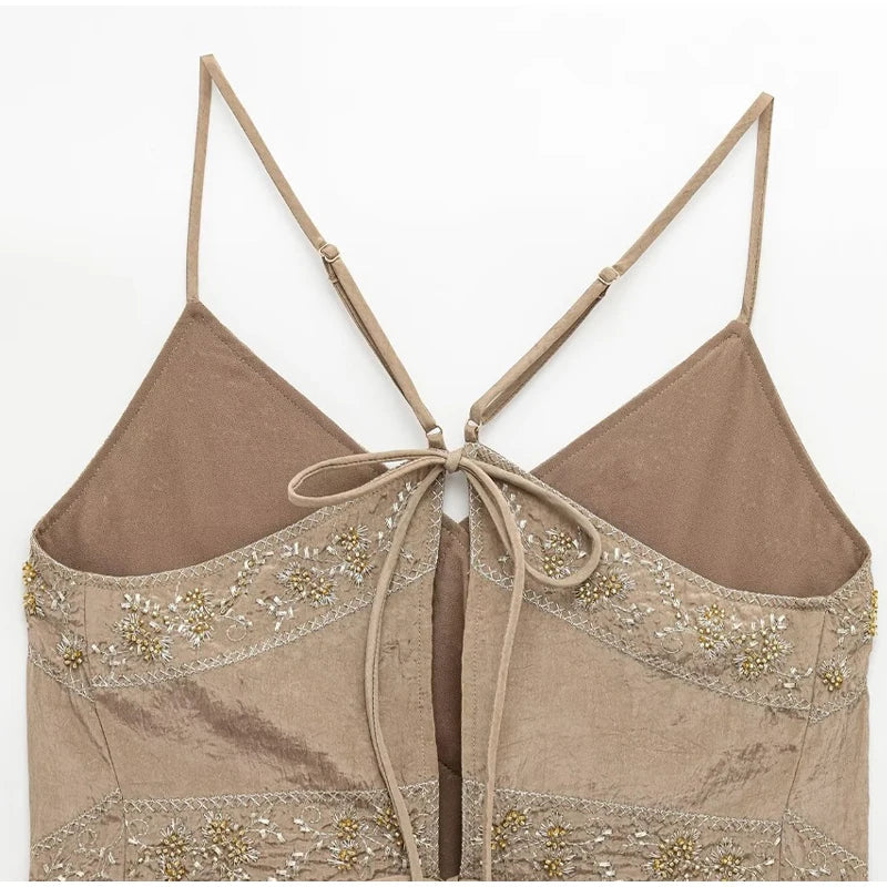 Zweiteiliges Set mit Bestickung Caramel