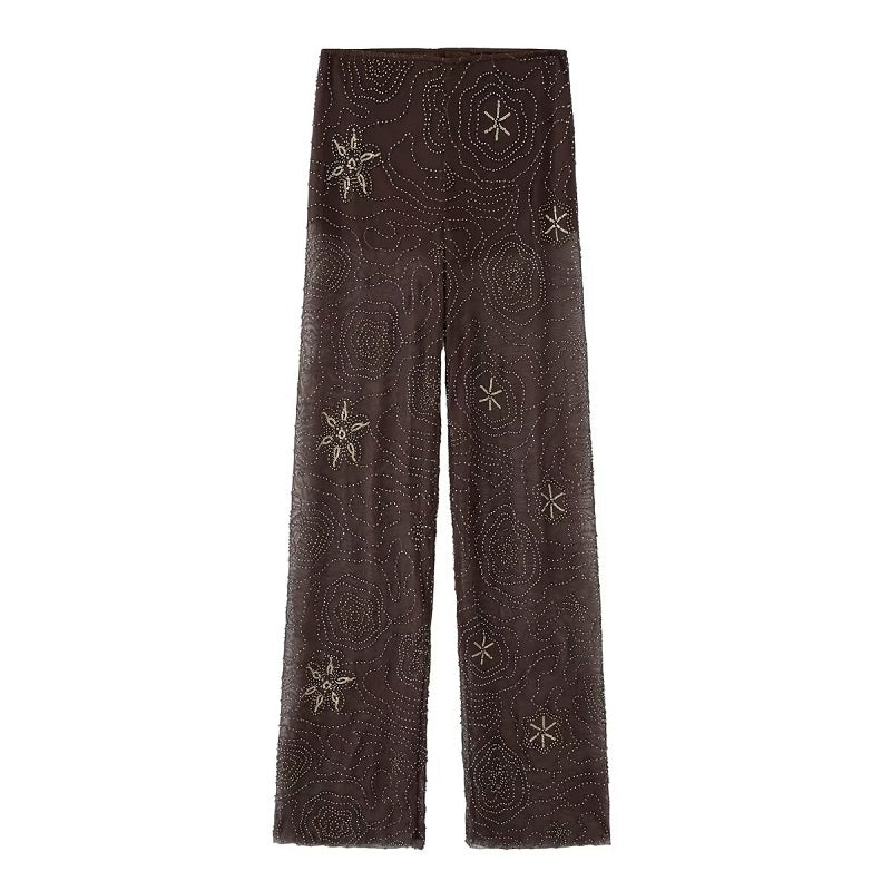 Weite Hose mit Pailletten- und Perlendruck Ibiza