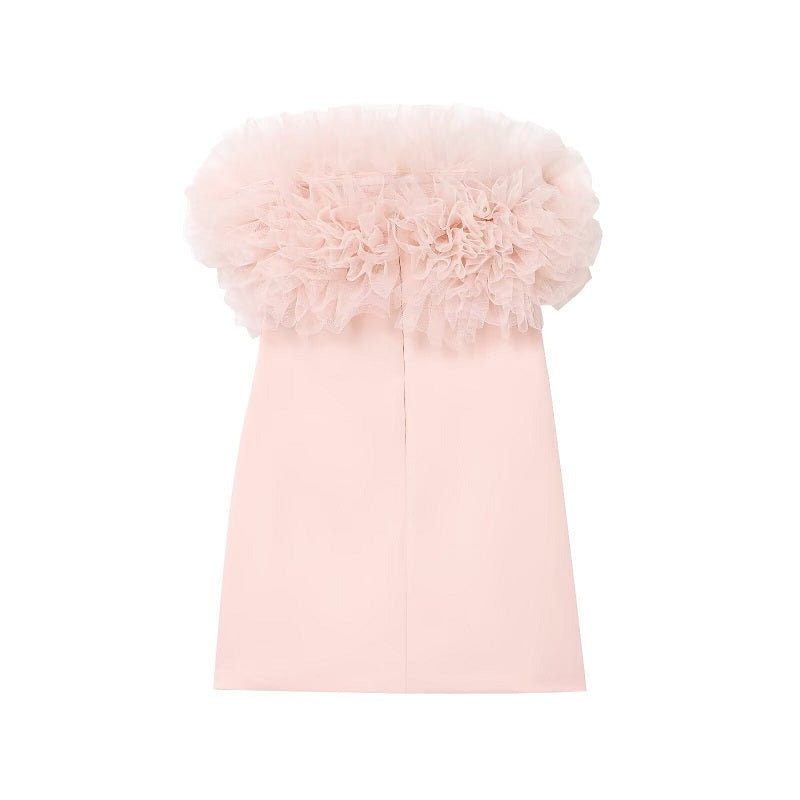 Trägerloses Rüschen Minikleid Pompom