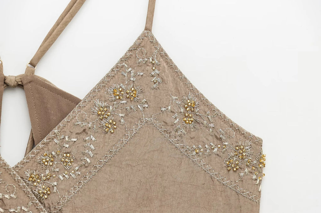 Zweiteiliges Set mit Bestickung Caramel