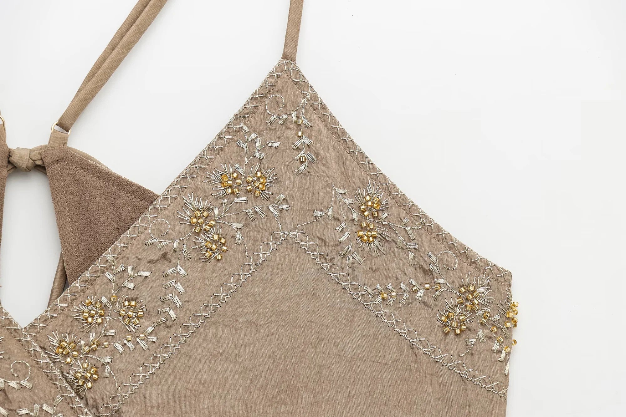 Zweiteiliges Set mit Bestickung Caramel