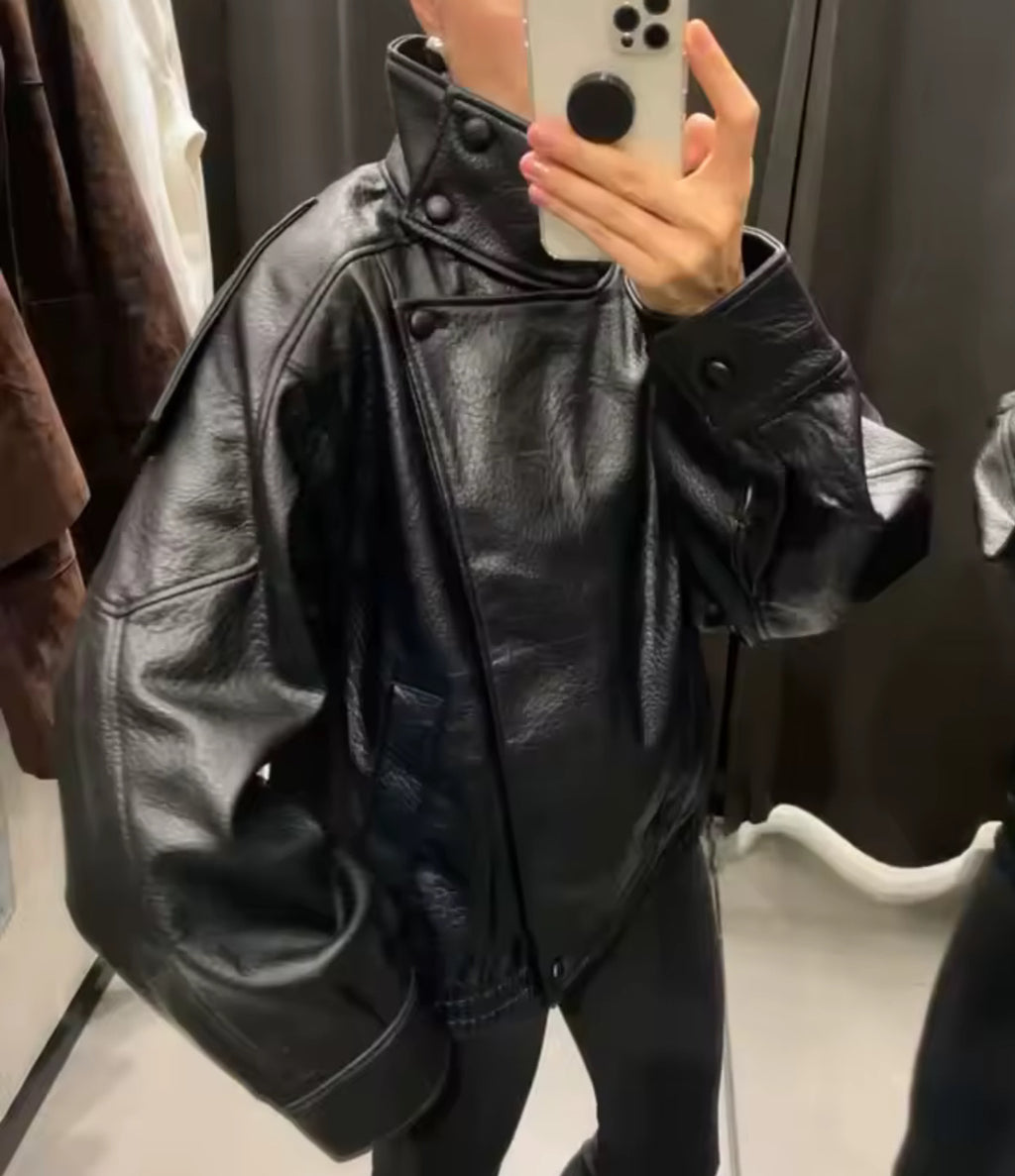 Lederjacke mit Stehkragen