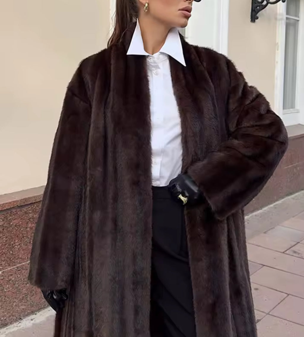 Faux-Fur Coat Chocolate
